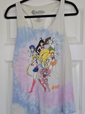 Sailor Moon Tie-Dye Graphic Tank Top - Pastel Pink & Blue